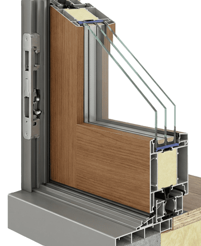 Nebeneingangstüren aus Aluminium mit Glaseinsatz als Schnittbild